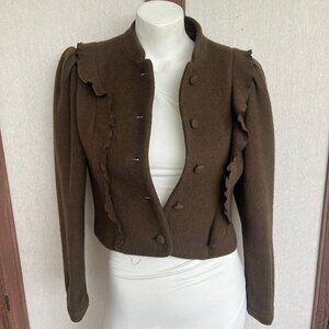 Olive Green Wool Short Ruffled Coat